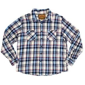 Red Camel Shirt Mens XL Blue White Western Flannel Plaid Long Sleeve Button